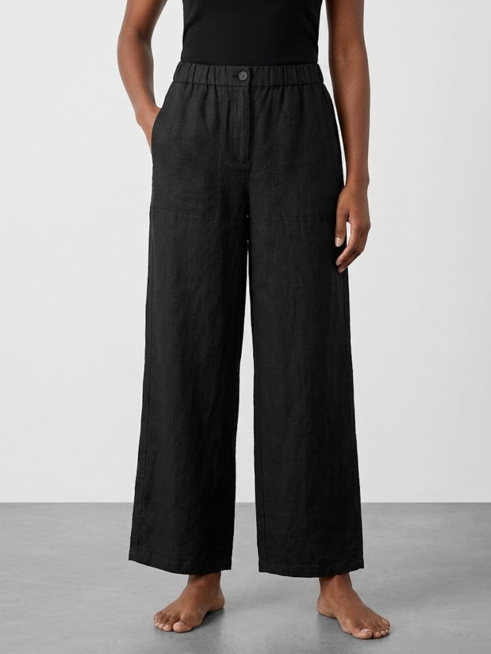 NWT Eileen Fisher Organic Linen Wide-Leg Ankle Trouser Pants in Black XS